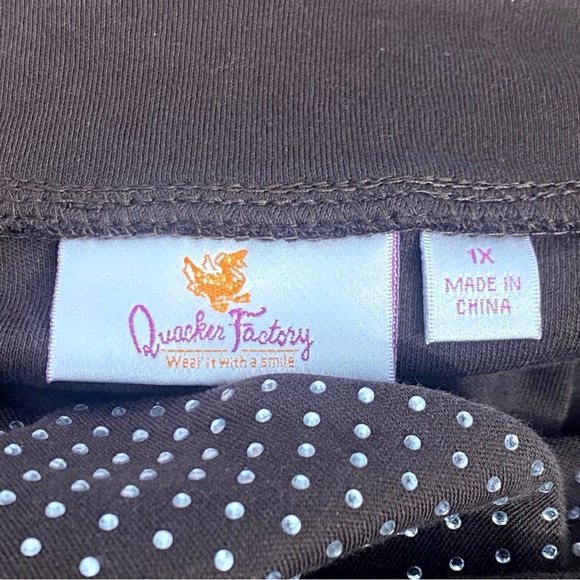 Quacker Factory Brown 100% Cotton Knit Blingy V-Neck Short Sleeve Top 1X - Picture 6 of 7
